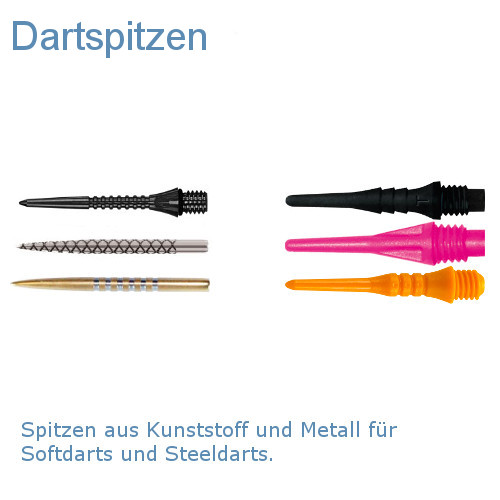 Spitzen aus Kunststoff und Metall für Softdarts und Steeldarts.